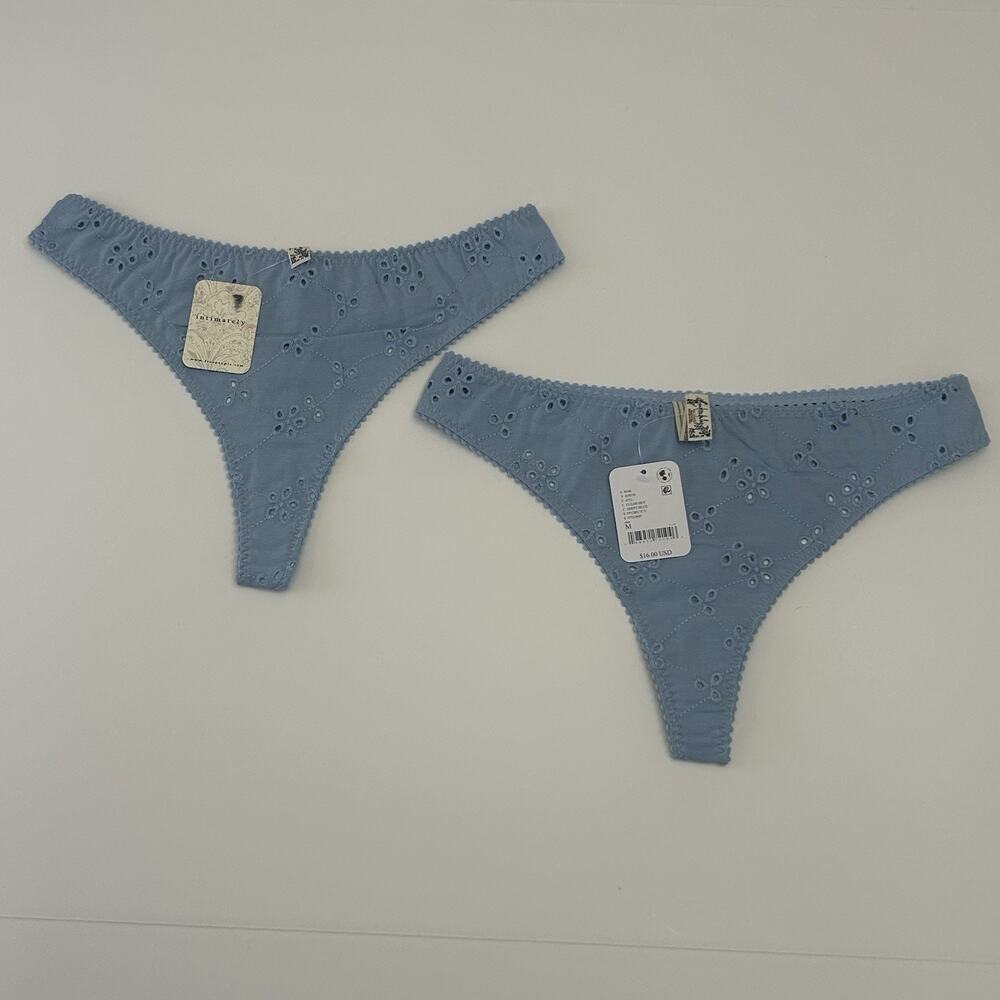 Free People Homegrown Thong Cotton Eyelet Panties Medium Sky Blue Lot of 2